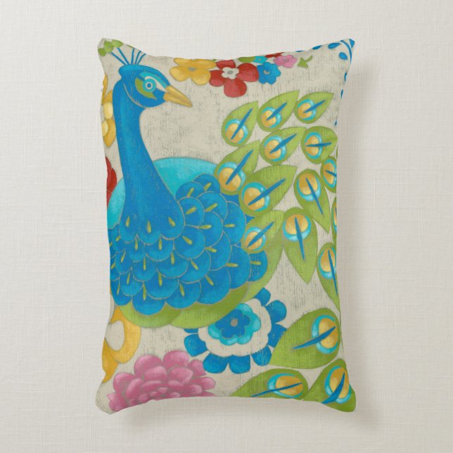 Colourful Peacock and Flowers Decorative Cushion (Front(Vertical))