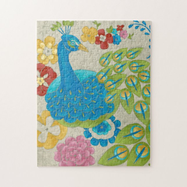 Colourful Peacock and Flowers Jigsaw Puzzle (Vertical)