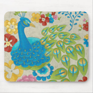Colourful Peacock and Flowers Mouse Mat