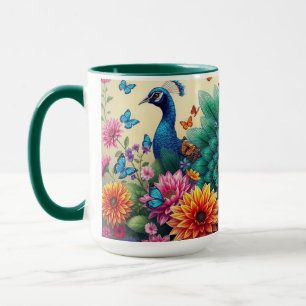 Colourful Peacock And Flowers Mug