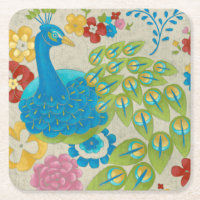 Colourful Peacock and Flowers