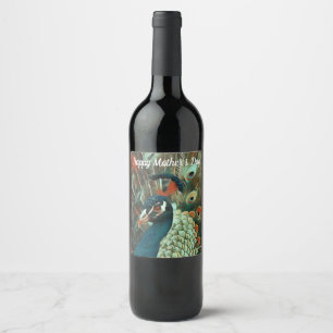 Colourful Peacock - Bird - Personalised Wine Label