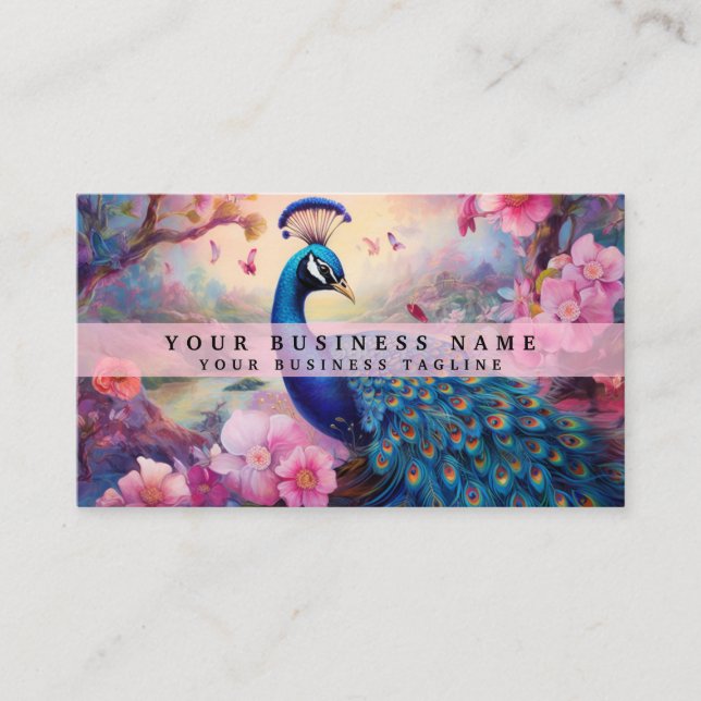 Colourful Peacock Business Cards (Front)