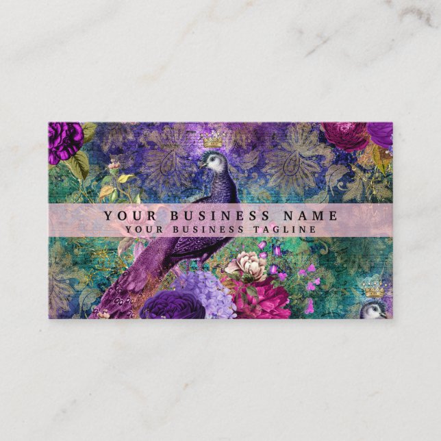 Colourful Peacock Business Cards (Front)