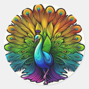 Colourful Peacock Classic Round Sticker