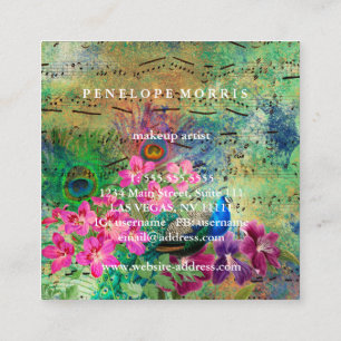 Colourful Peacock Collage Makeup Artist Square Square Business Card