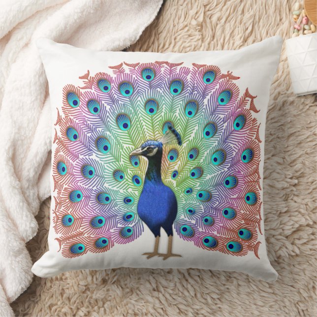 Colourful Peacock Cushion (Blanket)