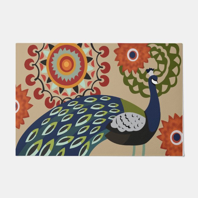 Colourful Peacock Decor, Cute Peacock DoorMat (Front)