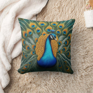 Colourful Peacock Displaying Feathers in Nature Cushion