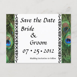 Colourful Peacock Eyes Wedding Save the Date Announcement Postcard