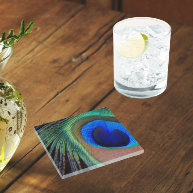 Colourful Peacock Feather Eyespot Glass Coaster (In Situ Glass)