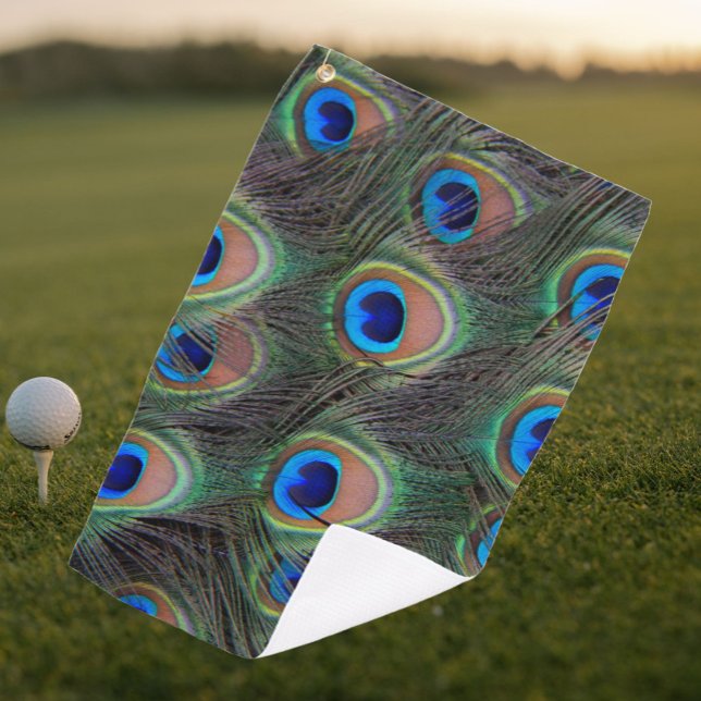 Colourful Peacock Feather Eyespot Pattern Golf Towel (In Situ Golf)
