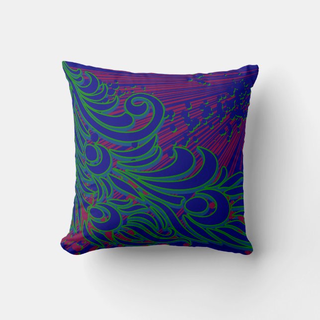 Colourful Peacock Feather Modern Abstract Design Cushion (Front)