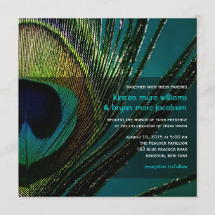 Colourful Peacock Feather Photo Boho Chic Wedding Invitation