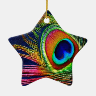 Colourful Peacock Feather Print Ceramic Tree Decoration