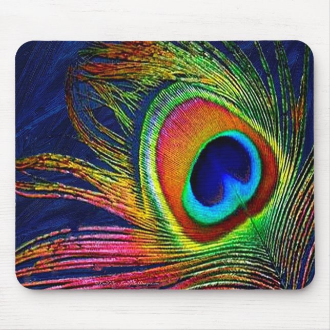 Colourful Peacock Feather Print Mouse Mat (Front)