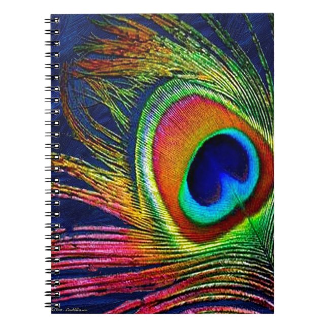 Colourful Peacock Feather Print Notebook (Front)
