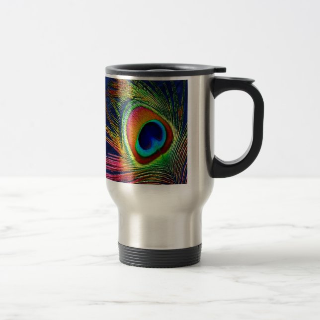 Colourful Peacock Feather Print Travel Mug (Right)