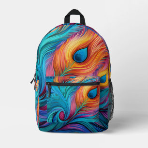 Colourful Peacock feather Printed Backpack