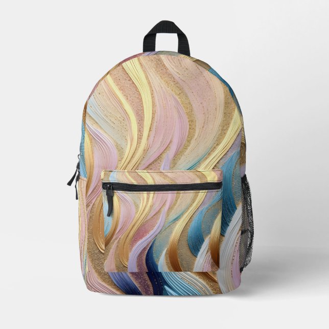 Colourful Peacock feather Printed Backpack (Front)