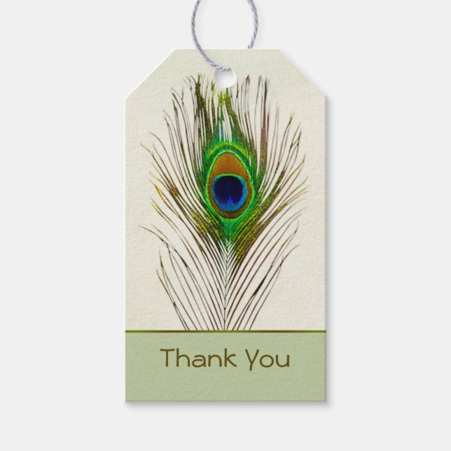 Colourful peacock feather Wedding Gift tag (Front)