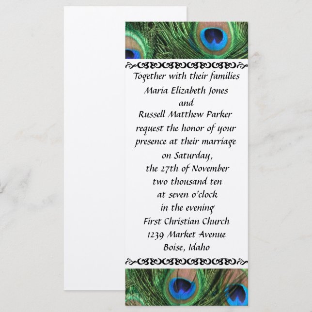 Colourful Peacock Feather Wedding Invitations (Front/Back)