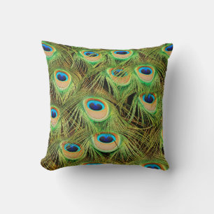 Colourful peacock feathers cushion