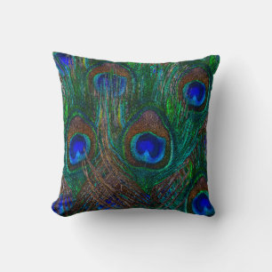 Colourful Peacock Feathers Etching Style Cushion