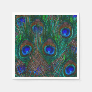 Colourful Peacock Feathers Etching Style Napkin