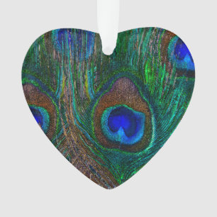 Colourful Peacock Feathers Etching Style Ornament