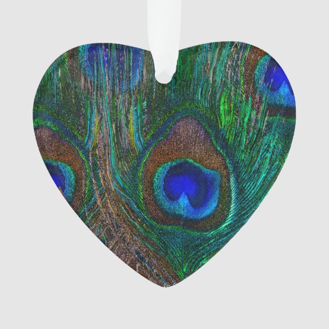 Colourful Peacock Feathers Etching Style Ornament (Front)