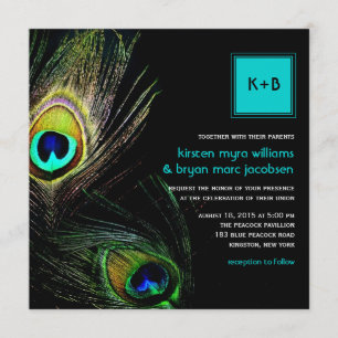 Colourful Peacock Feathers Photo Boho Chic Wedding Invitation