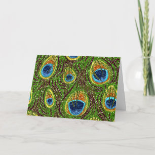 Colourful Peacock Feathers Print Card