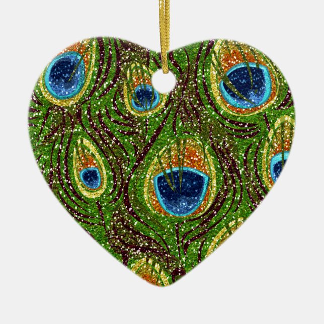 Colourful Peacock Feathers Print Ceramic Tree Decoration (Front)