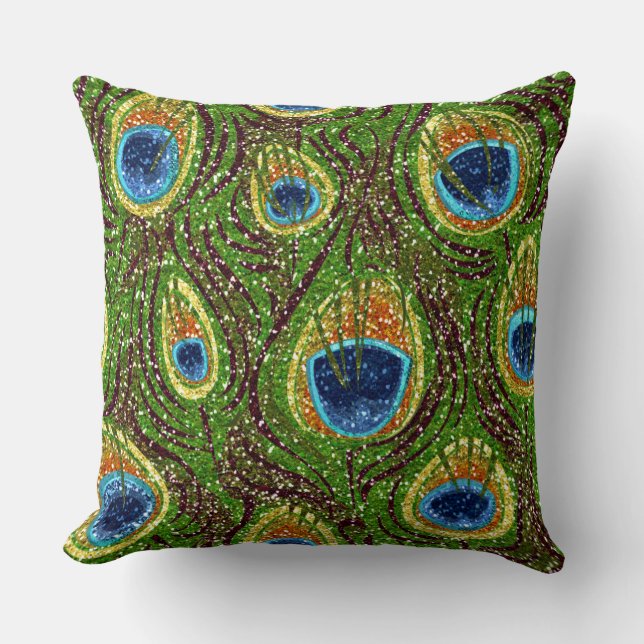 Colourful Peacock Feathers Print Cushion (Front)
