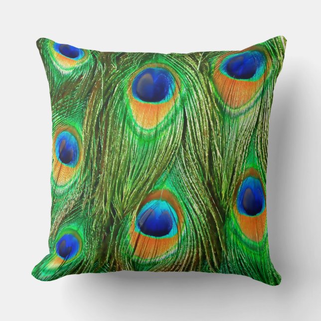 Colourful Peacock Feathers Print Cushion (Front)