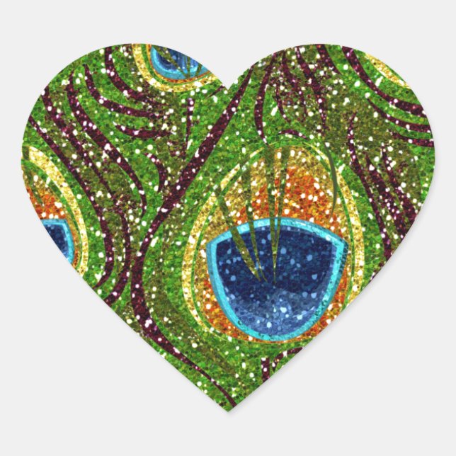 Colourful Peacock Feathers Print Heart Sticker (Front)