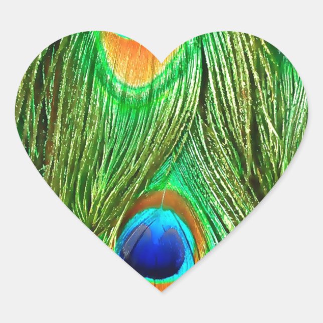 Colourful Peacock Feathers Print Heart Sticker (Front)