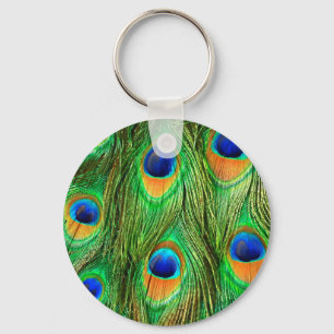 Colourful Peacock Feathers Print Key Ring