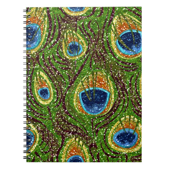 Colourful Peacock Feathers Print Notebook (Front)