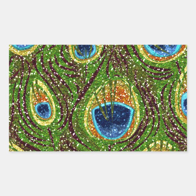 Colourful Peacock Feathers Print Rectangular Sticker (Front)