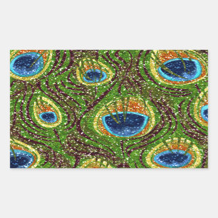 Colourful Peacock Feathers Print Rectangular Sticker