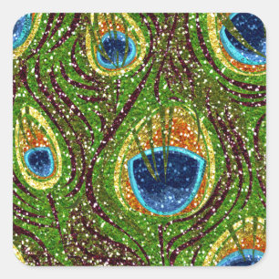 Colourful Peacock Feathers Print Square Sticker