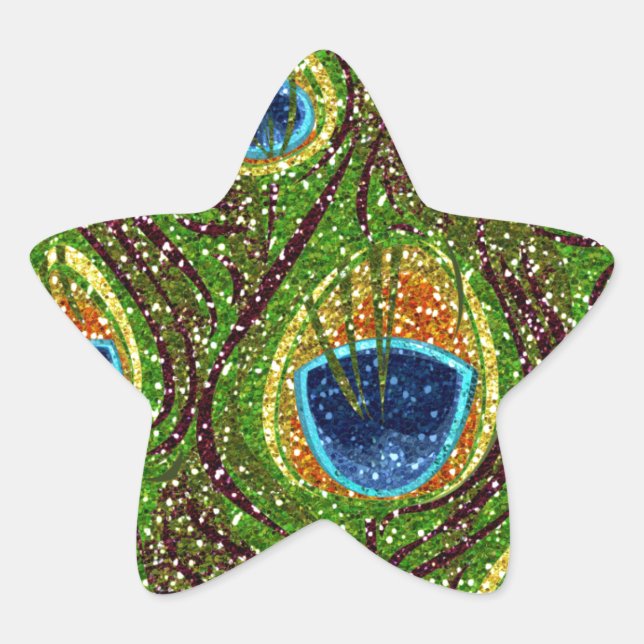 Colourful Peacock Feathers Print Star Sticker (Front)
