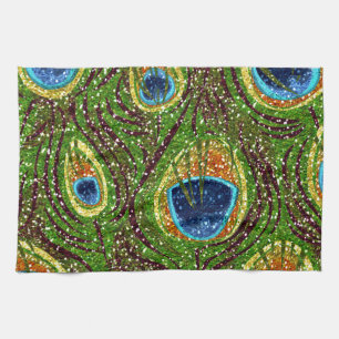 Colourful Peacock Feathers Print Tea Towel