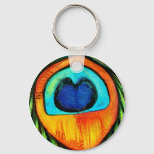 Colourful Peacock Firebird Feather Painting  Key Ring