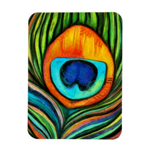 Colourful Peacock Firebird Feather Painting Magnet