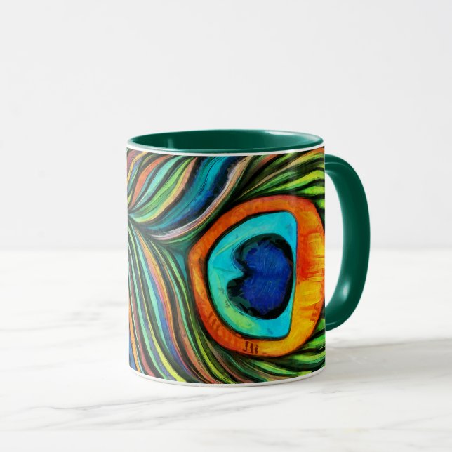 Colourful Peacock Firebird Feather Painting  Mug (Front Right)