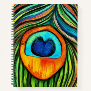 Colourful Peacock Firebird Feather Painting Notebook