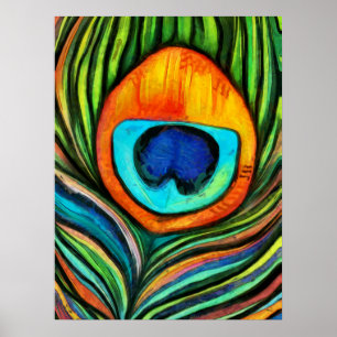 Colourful Peacock Firebird Feather Painting Poster